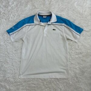 Lacoste Y2K Tennis Prep Athletic white & blue polo shirt